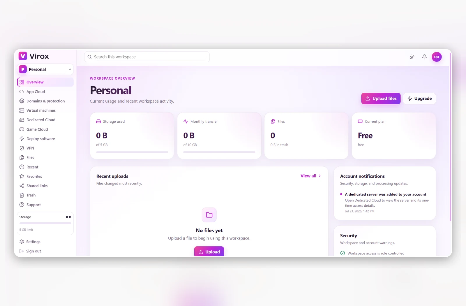 Virox Cloud dashboard