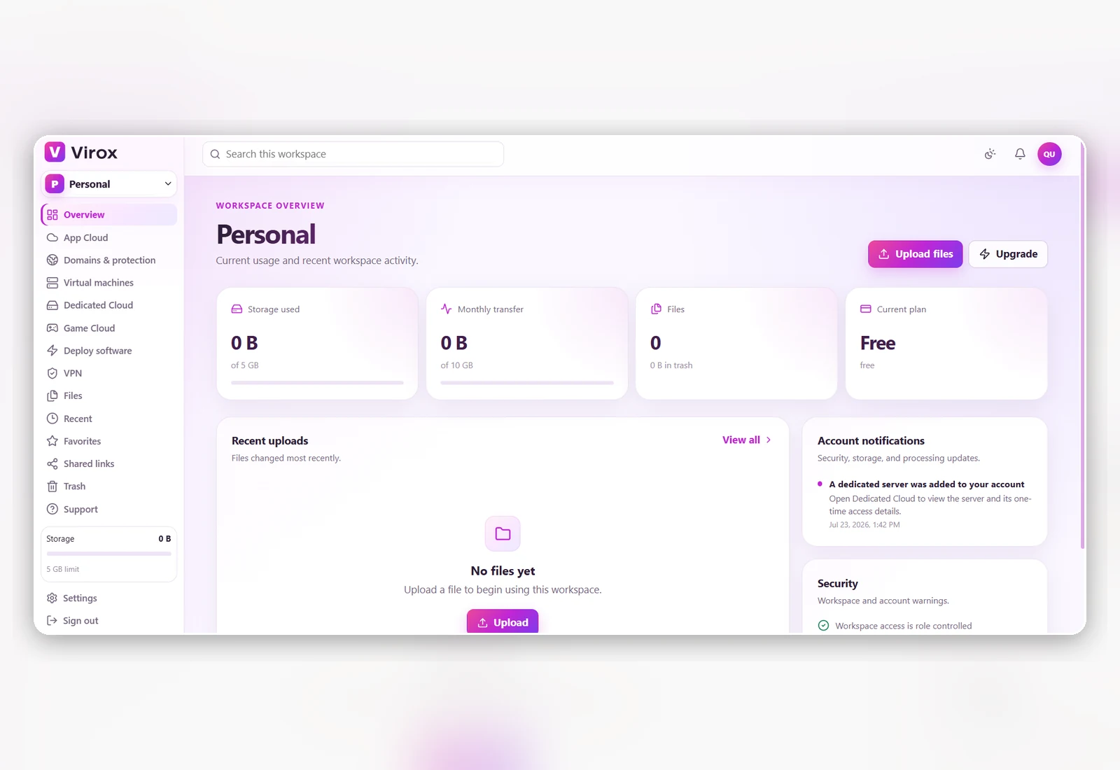 Virox Cloud dashboard